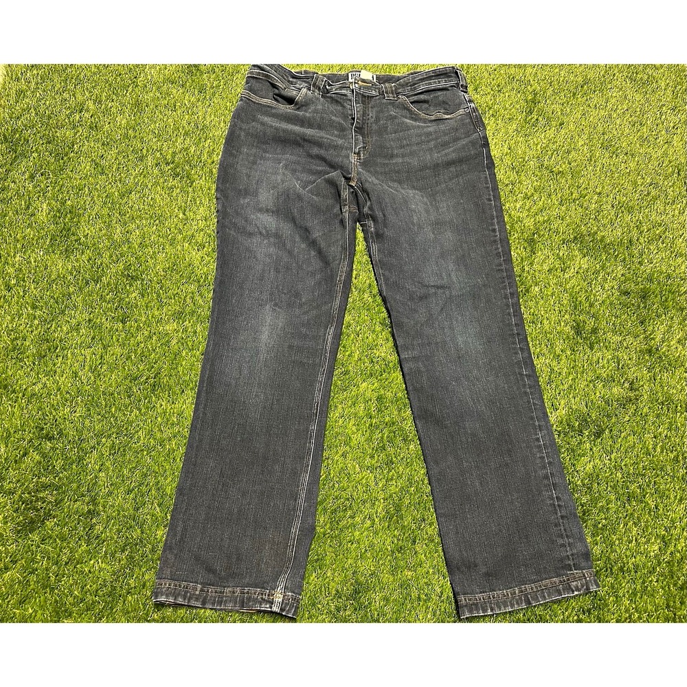 Duluth Trading Co Mens Blue Dark Wash Denim Jeans Relaxed Fit Straight 36x32